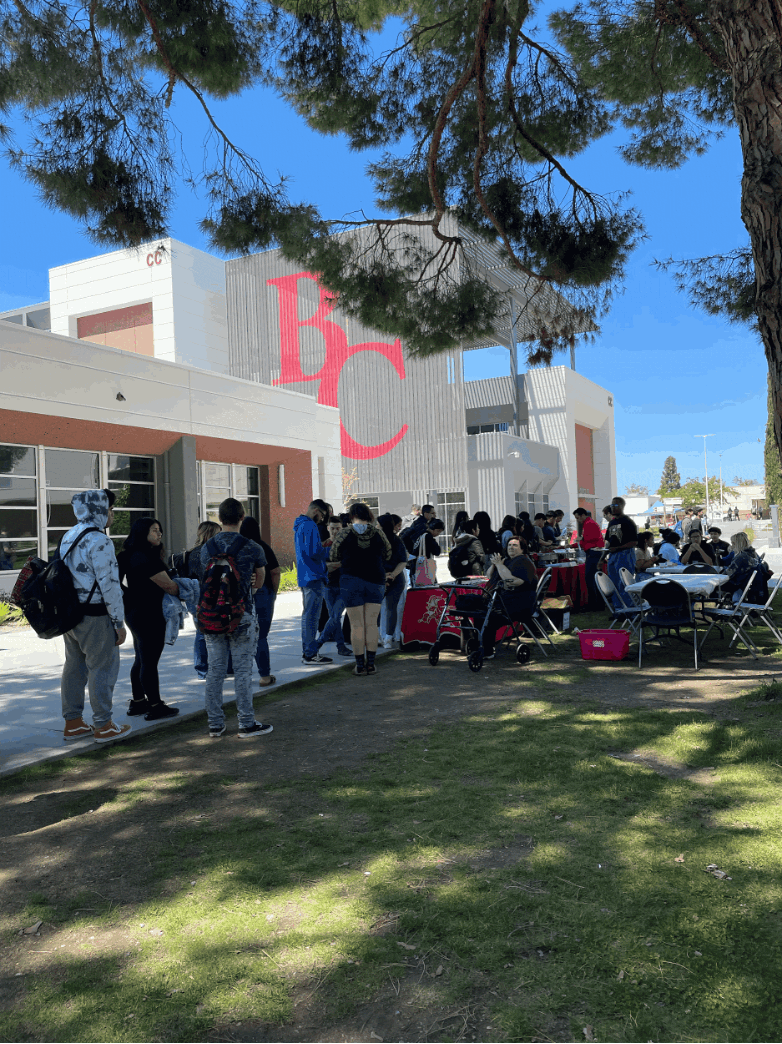 BC students waiting in line for delicious fresh tacos. 